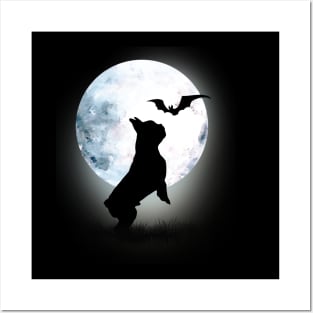 French bulldog frenchie and bat with full moon Posters and Art